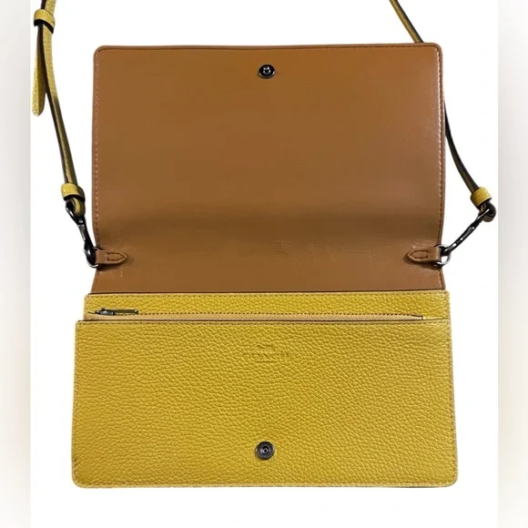 Coach Hayden Foldover Crossbody Yellow Clutch w/ Prairie Rivets - Picture 5 of 14
